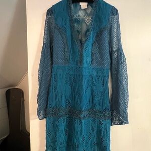 foxiedox Teal Lace Dress with V-Neck